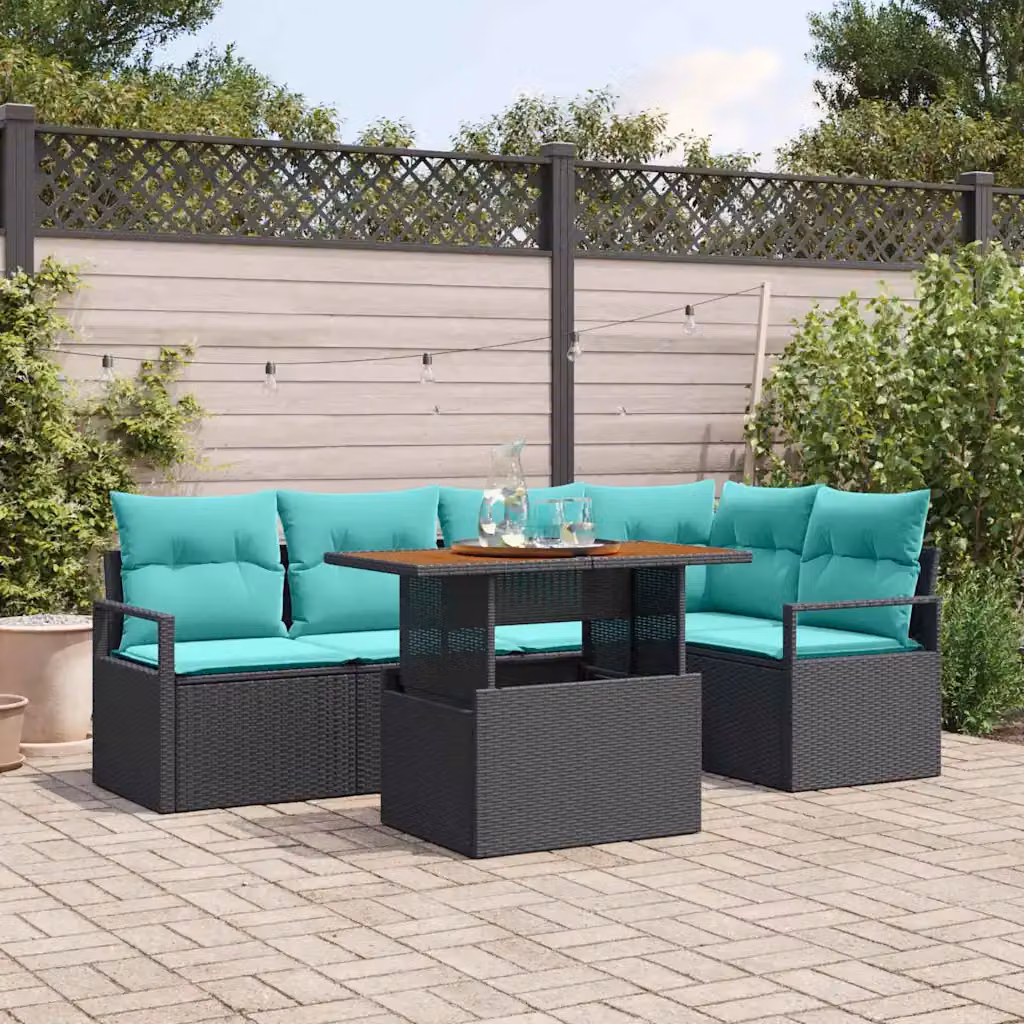 Set Divano da Giardino vidaXL in Polyrattan 6 Posti Nero e Petrol
