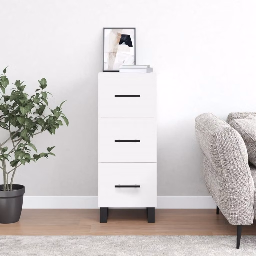 Credenza bianca moderna vidaXL in legno e metallo, sospesa a parete, L: 34,5 cm, P: 34 cm, H: 90 cm