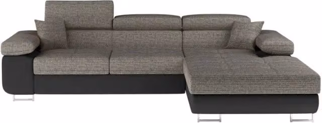 Divano ad angolo convertibile AMANDA MEUBLORAMA grigio e nero con funzione letto e poggiatesta regolabile, lato destro, L 280 x P 149 x H 90 cm – 1
