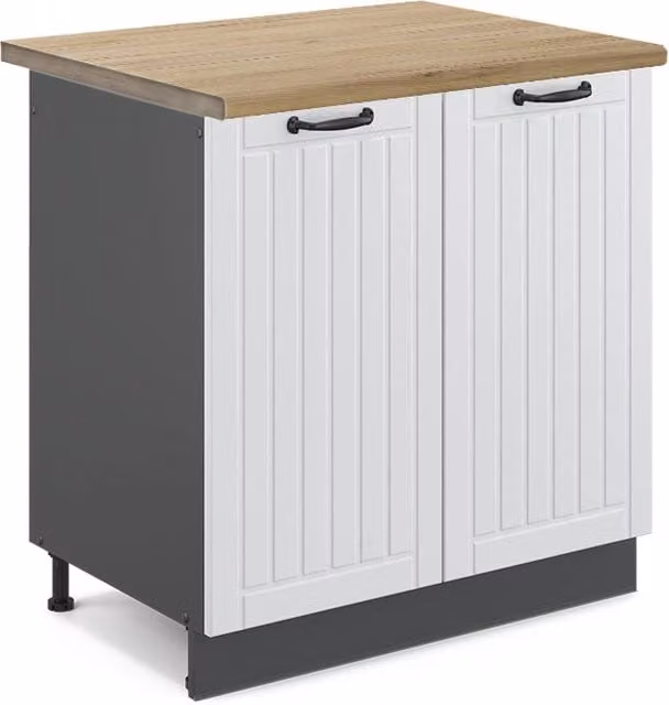 Mobile lavello cucina Fame-Line Bianco rustico/Antracite 80 cm, PL Rovere Vicco