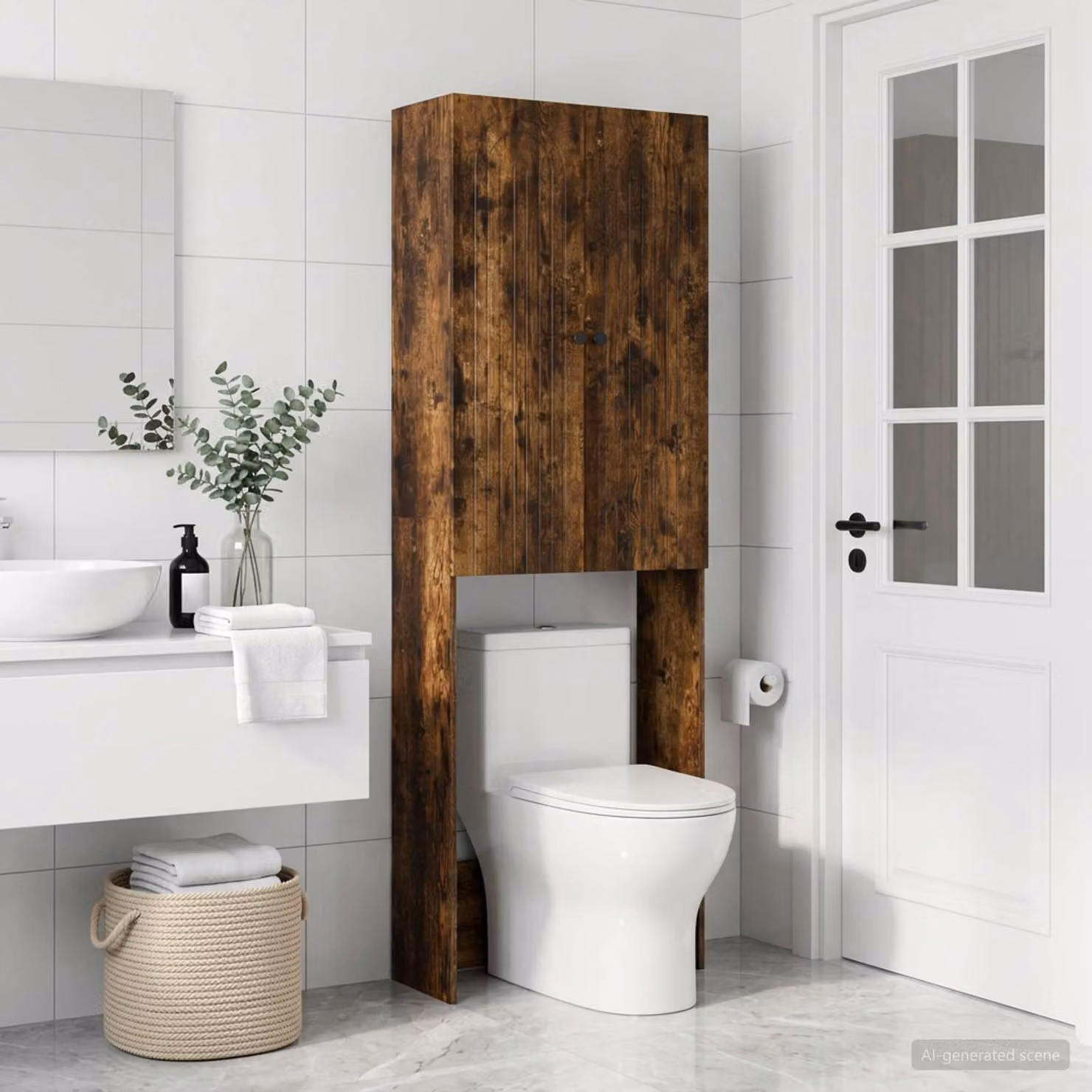 Mobiletto da bagno moderno vidaXL ALKMAAR in rovere fumo con ante a battente, L 66 cm x P 25,5 cm x H 190 cm