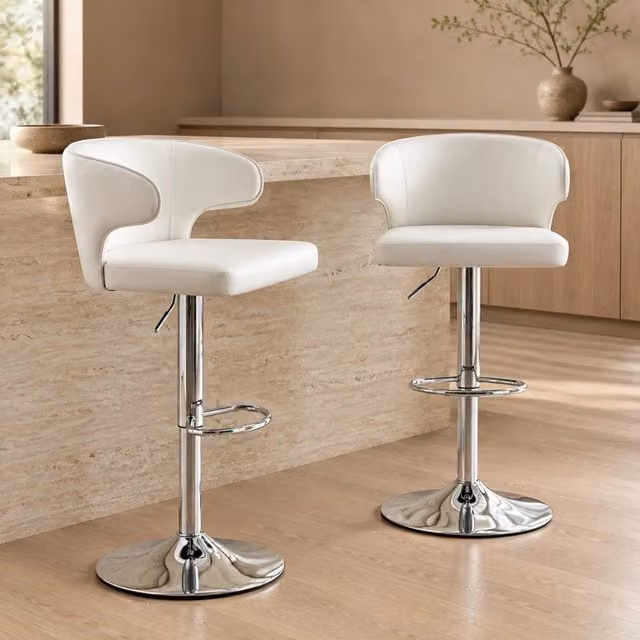 Set di 2 sgabelli da bar con schienale, altezza regolabile e rotazione 360°, base larga da 45 cm con poggiapiedi, design moderno per cucina e bar