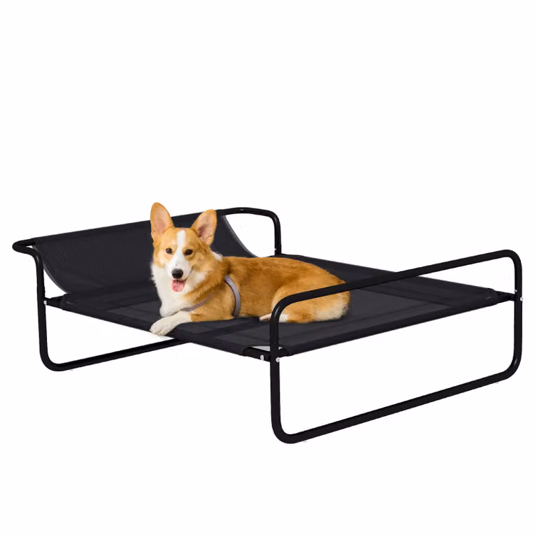 PawHut Lettino rialzato per cani, gatti, animali domestici con poggiatesta, tessuto microforato, per interni o esterni, 91 x 69 x 29 cm, nero