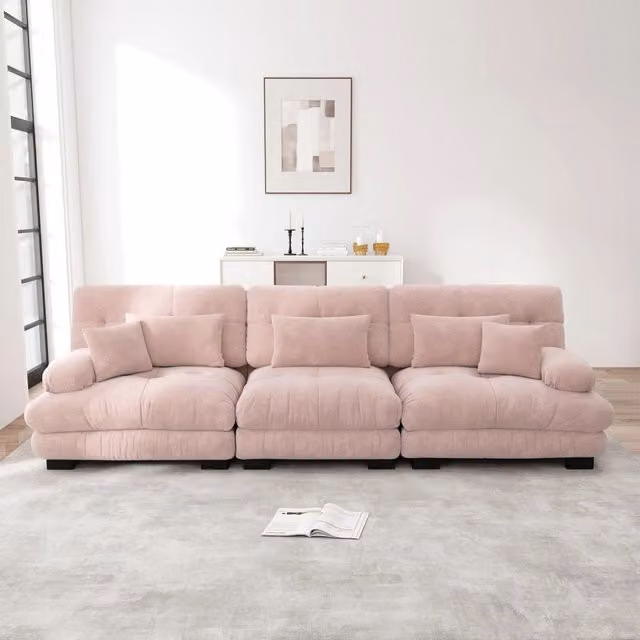 Divano angolare modulare Mivray a 3 posti in tessuto rosa con design moderno e seduta profonda per soggiorno o ufficio