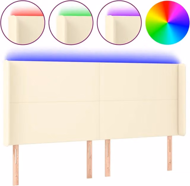 Testata del letto con illuminazione LED e porta di ricarica USB in similpelle beige, L: 163 cm, P: 16 cm, H: 118/128 cm – 1