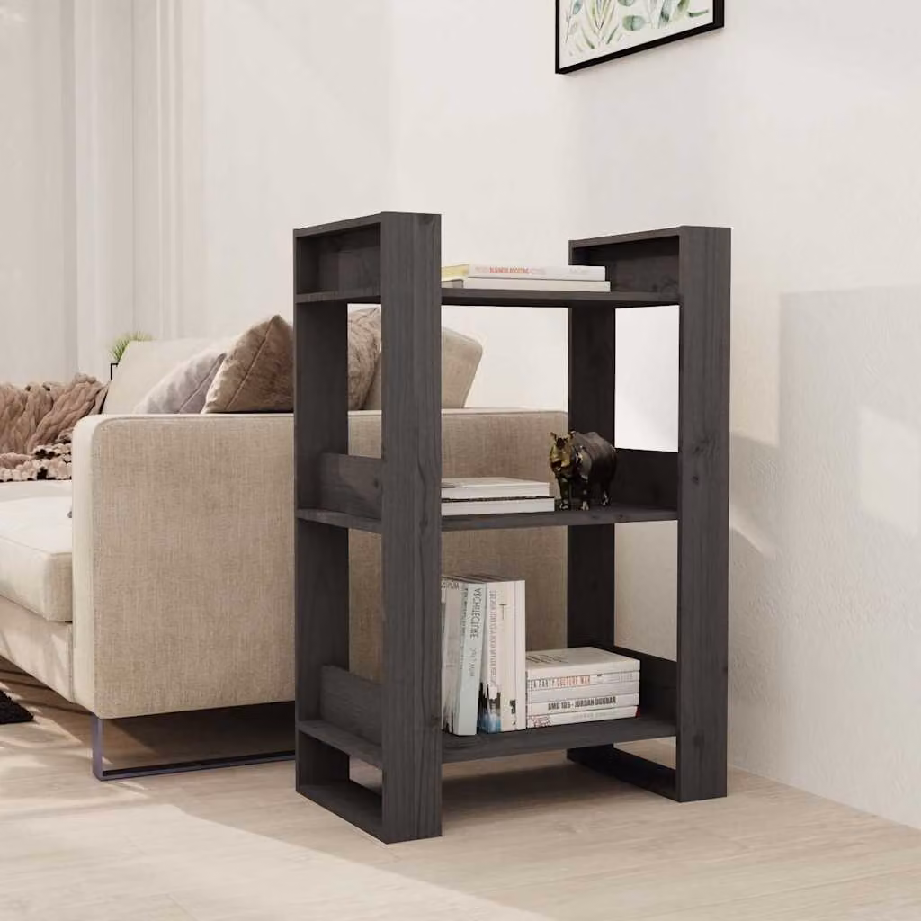 Libreria/Divisorio vidaXL in Legno Massello di Pino Grigio, Stile Rustico, L 60 cm x P 35 cm x H 91 cm