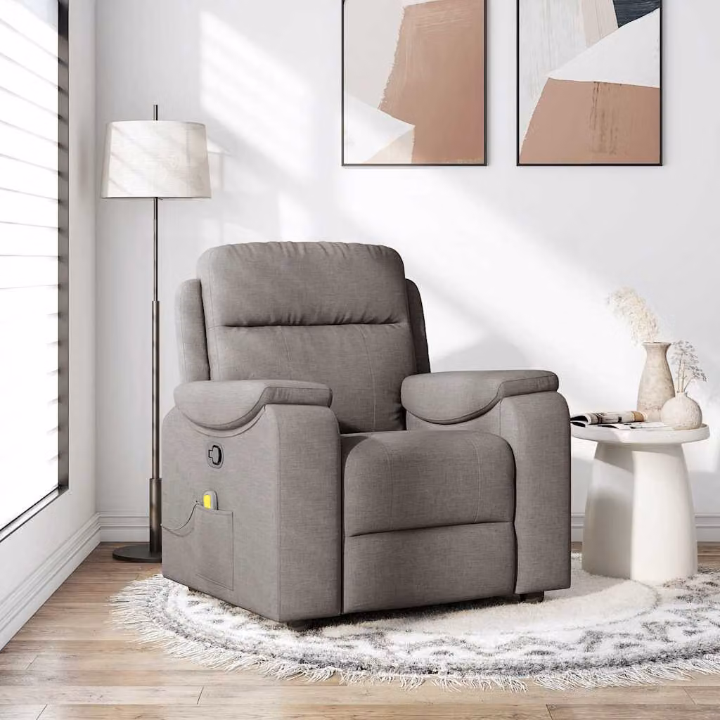 vidaXL Poltrona Reclinabile Relax in Tessuto Beige e Grigio con Braccioli