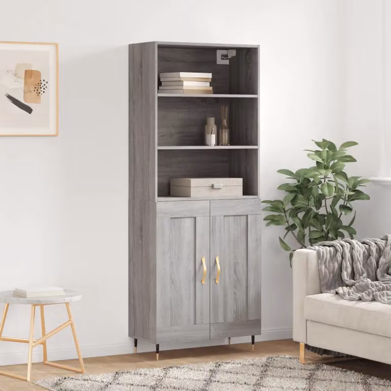 Credenza stile industrial vidaXL in legno e metallo, Grigio Sonoma, L: 69,5 cm, P: 34,0 cm, H: 180,0 cm
