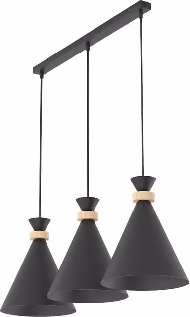 Lampada a sospensione moderna ZERO Emibig in metallo nero e legno con 3 portalampada E27