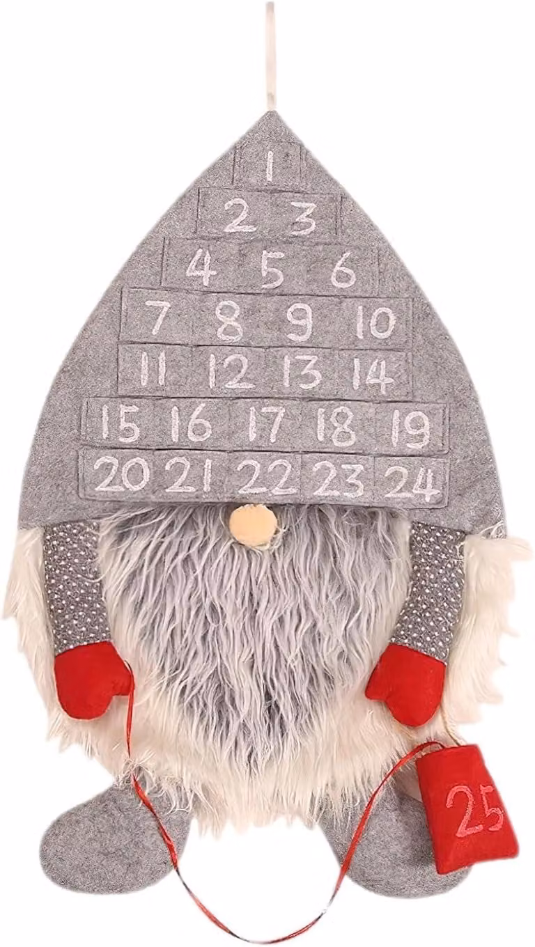 Calendario dell'Avvento in feltro, 24 tasche, riutilizzabile, colore grigio