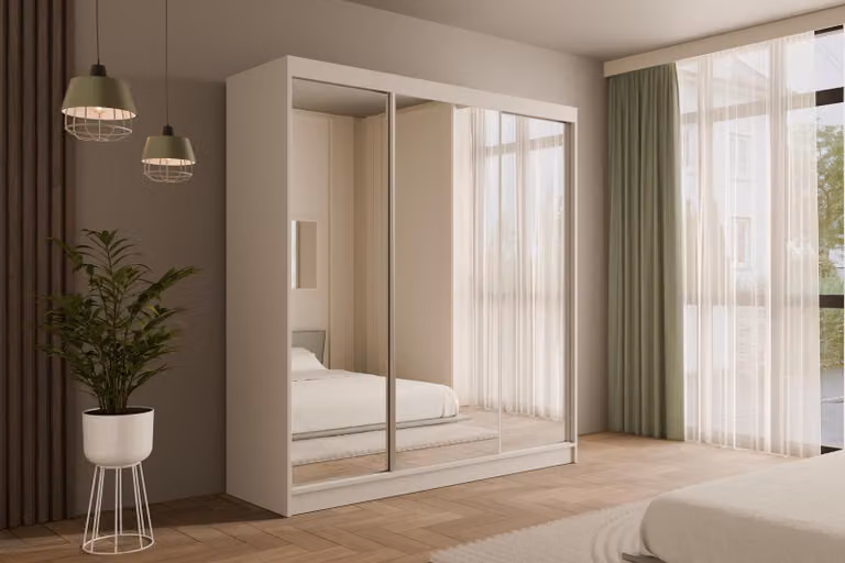 ALTDECOR Armadio con specchio e ante scorrevoli, armadio guardaroba con ampio spazio, armadio con ante scorrevoli, armadio V2-URBANO 215x200 cm bianco