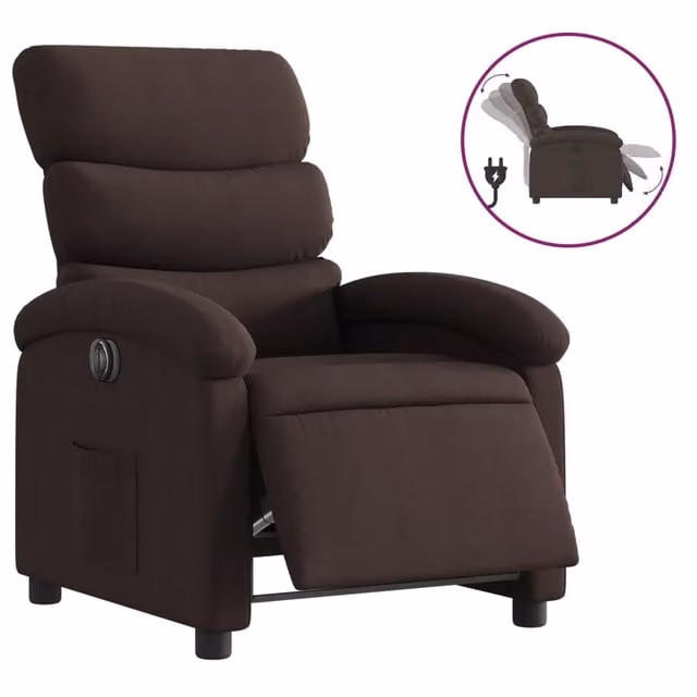 Poltrona | Sedia Relax Elettrica Reclinabile Marrone Scuro in Tessuto