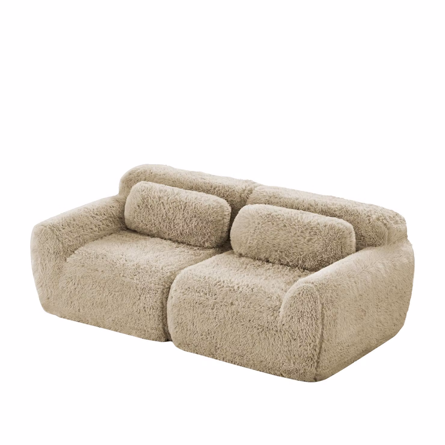 AIORBER Divano modulare a 2 posti con tessuto peluche, design senza telaio, morbido, con cuscini, base antiscivolo, per soggiorno e camera da letto, kaki chiaro
