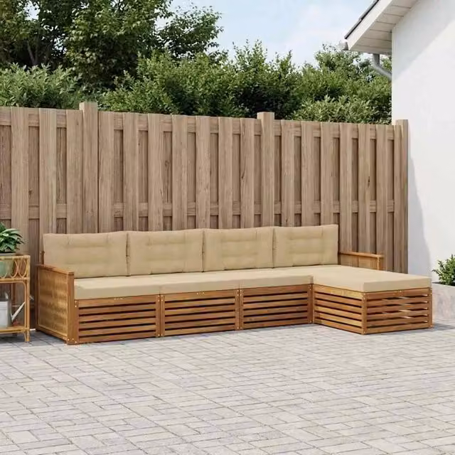 Set di divani da esterno 5 pz Naturale e Beige 3383241