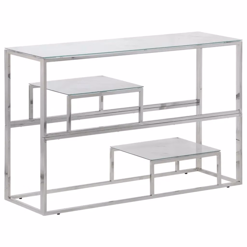 Tavolino Consolle Moderno vidaXL in Acciaio Inossidabile e Vetro Temperato Argento e Bianco L/P/H: 110 x 70 x 35 cm – 2