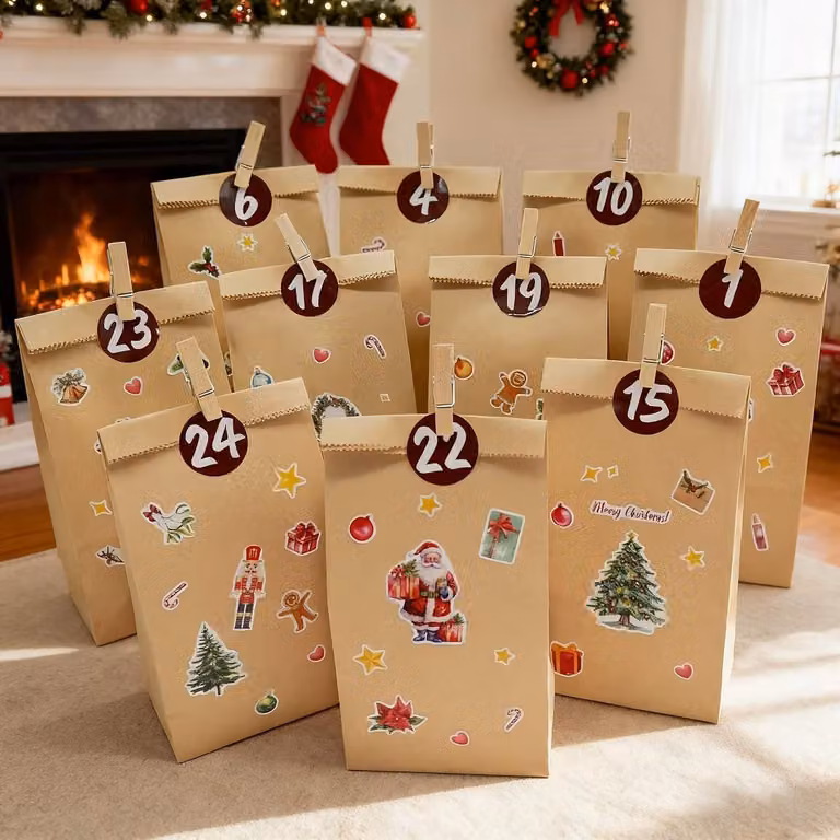 Calendario dell'Avvento da riempire - 24 calendari natalizi - Sacchetti di carta per regali - Sacchetti di carta per regali da riempire personalmente - Sacchetti di carta kraft