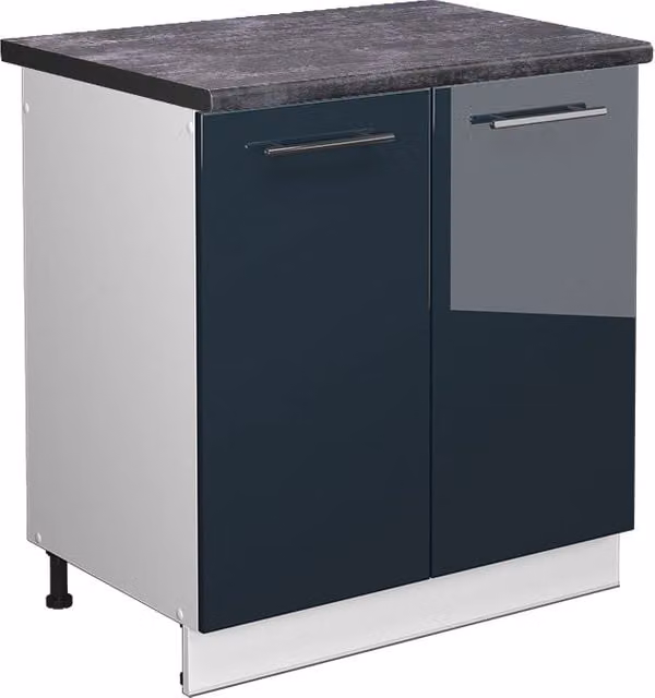 Mobile lavello cucina Fame-Line Blu scuro lucido/Bianco 80 cm, PL Antracite Vicco