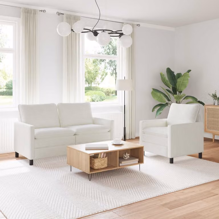 Set di 2 divani moderni vidaXL in tessuto beige con struttura in metallo e cuscini inclusi per il tuo soggiorno