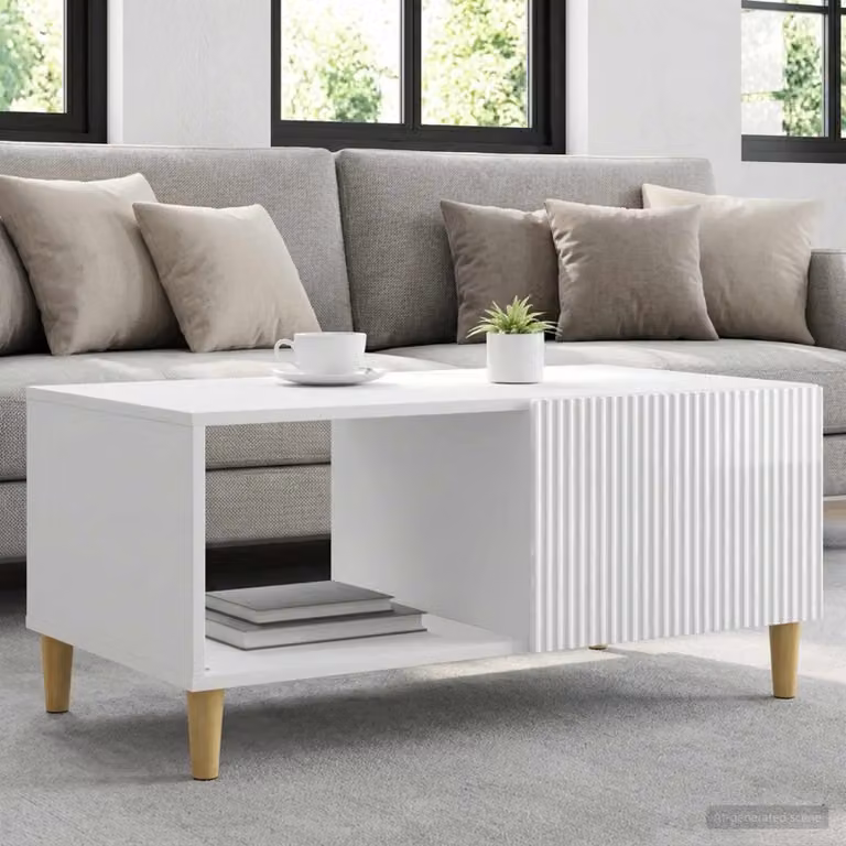 vidaXL Tavolino da salotto moderno in MDF bianco lucido L: 90 cm, P: 50 cm, H: 40 cm