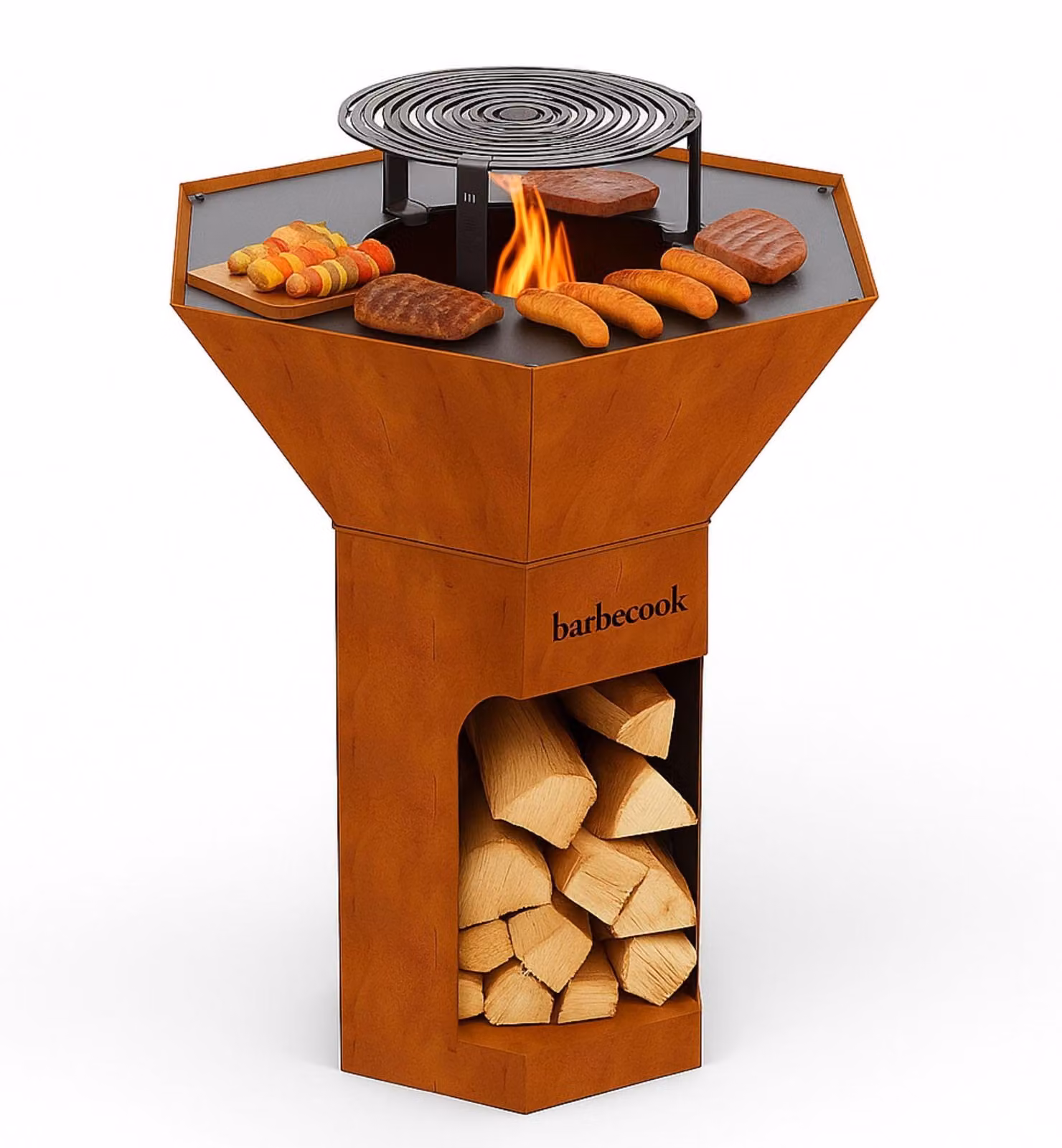 Barbecue in legno con griglia rialzata