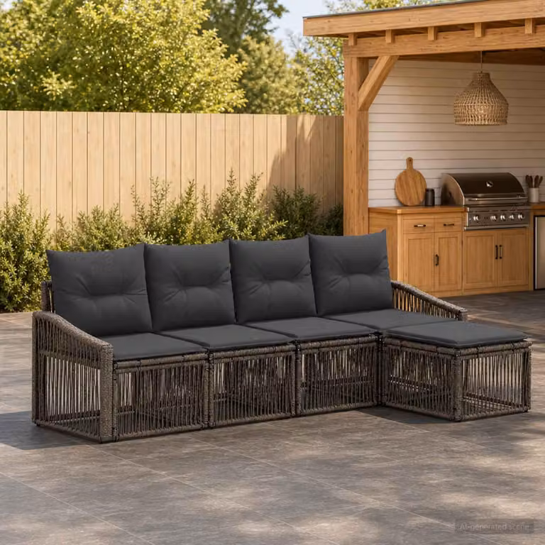 Maison Exclusive - Set da giardino composto da 5 pezzi, divano, colore grigio, realizzato in rattan sintetico