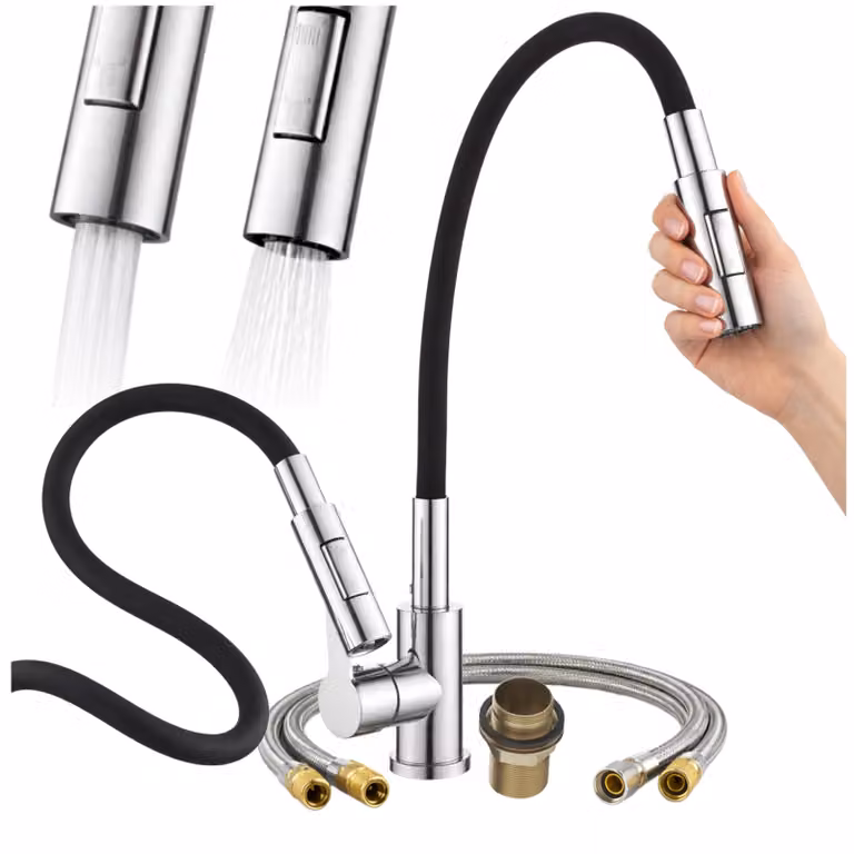 Granitan - Miscelatore cucina - Rubinetto cucina altezza 68 cm - Miscelatore lavello nero - RENO