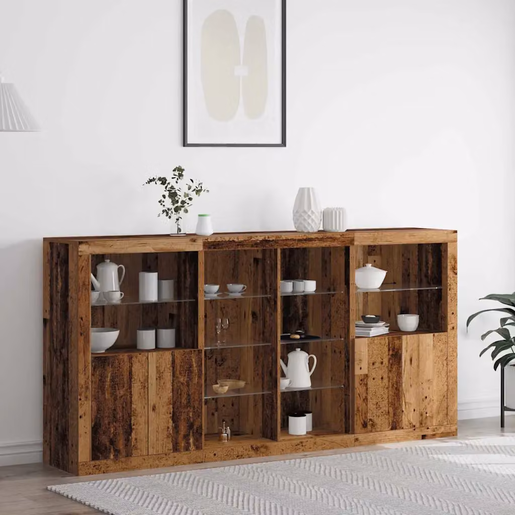 Madia vidaXL in legno vecchio marrone con illuminazione LED integrata L 202 x P 37 x H 100 cm