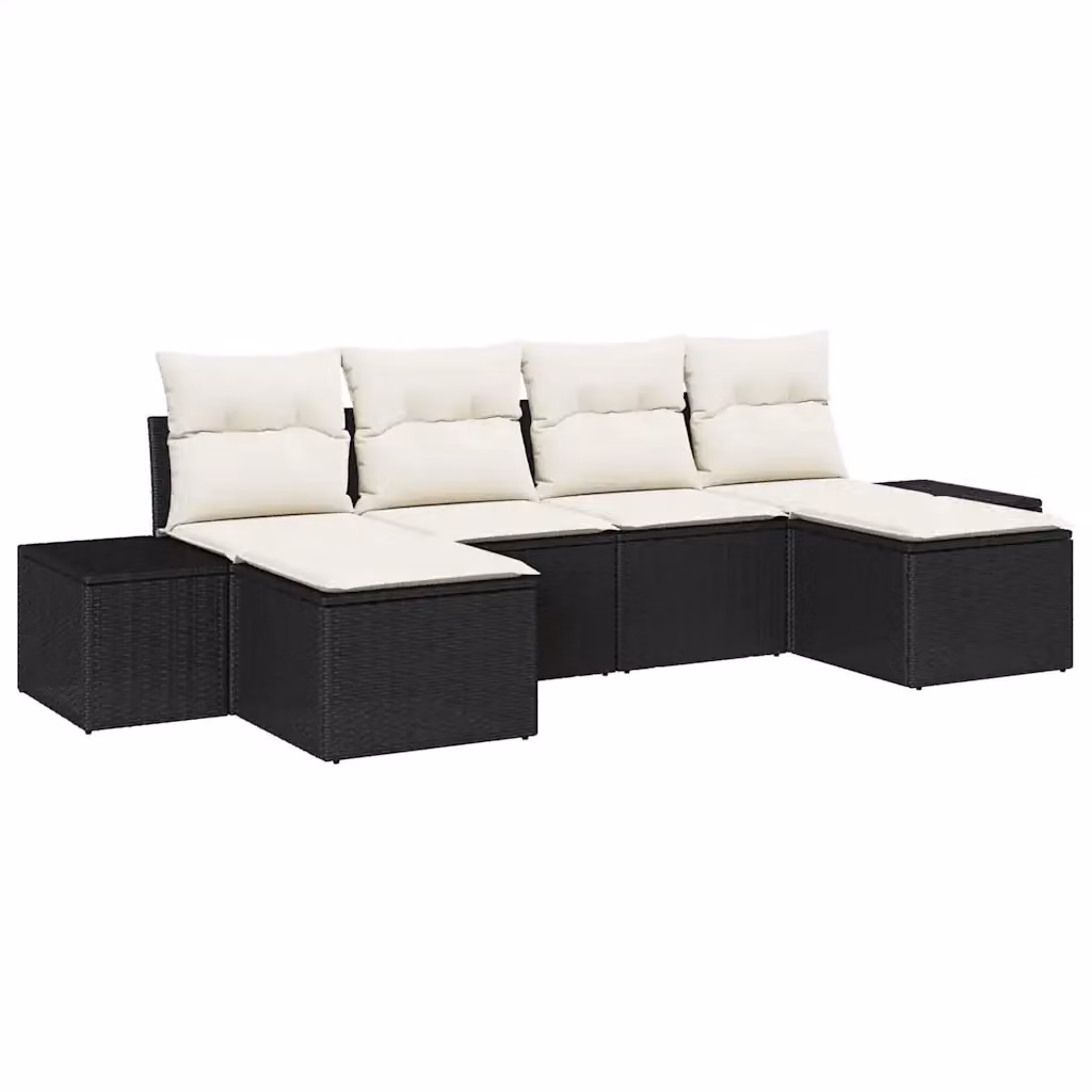 Set Divano da Giardino a L vidaXL 4 pz Nero e Beige con Cuscini e Ottoman – 2