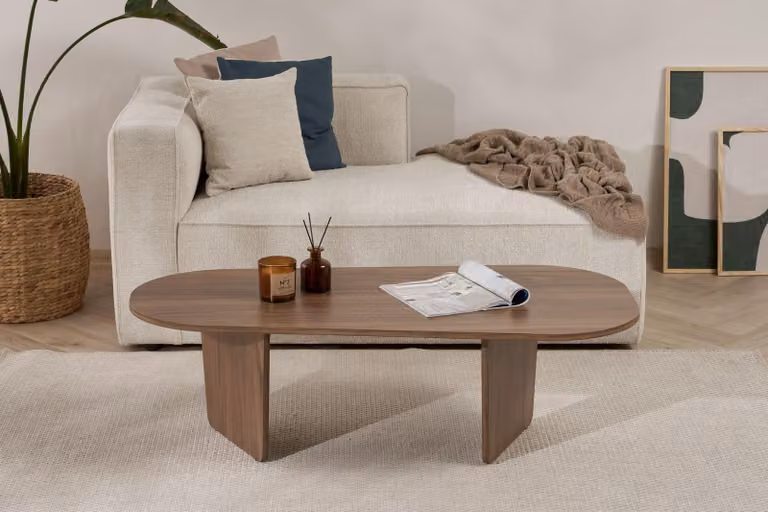 Skye Decor, Ovalis - Walnut, tavolino, noce, piano in melamina 100 %, 130 x 65 x 40 cm
