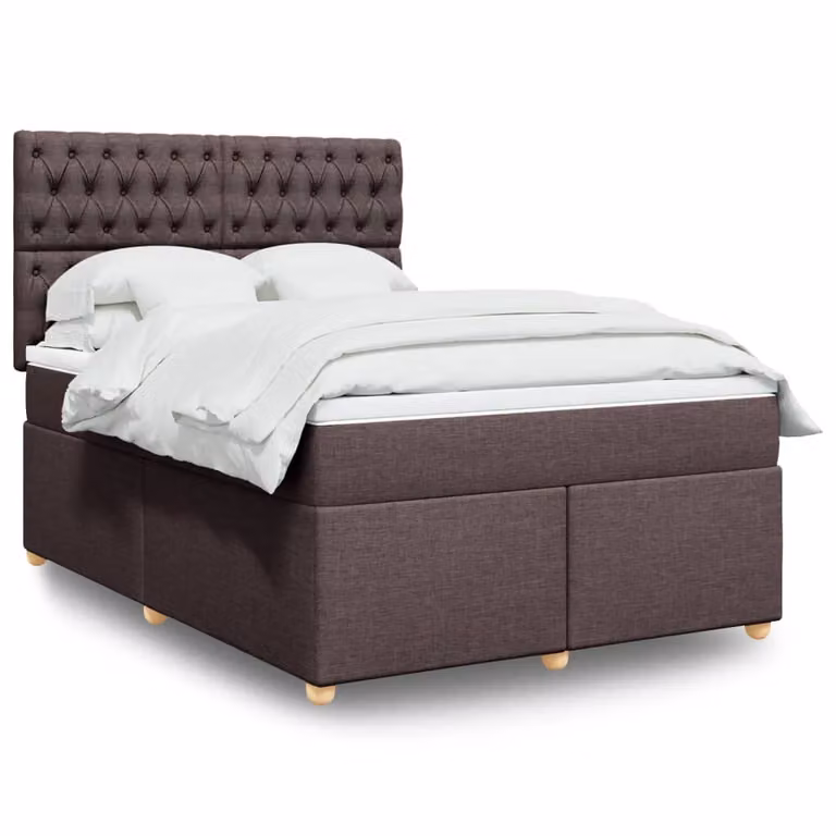 vidaXL Giroletto a Molle con Materasso in Tessuto Marrone e Bianco L/P/H: 160 x 200 cm