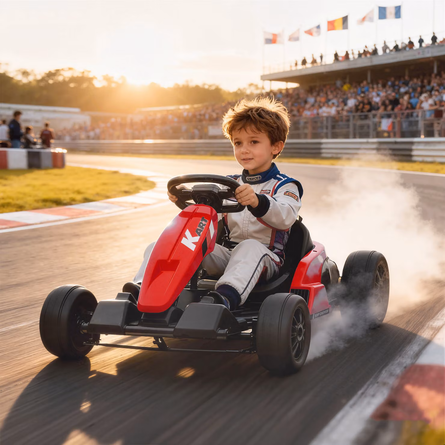 Go-kart elettrico AIYAPLAY 24V con modalità drift, sedile regolabile e cintura di sicurezza a 5 punti, musica e clacson, Rosso – 2