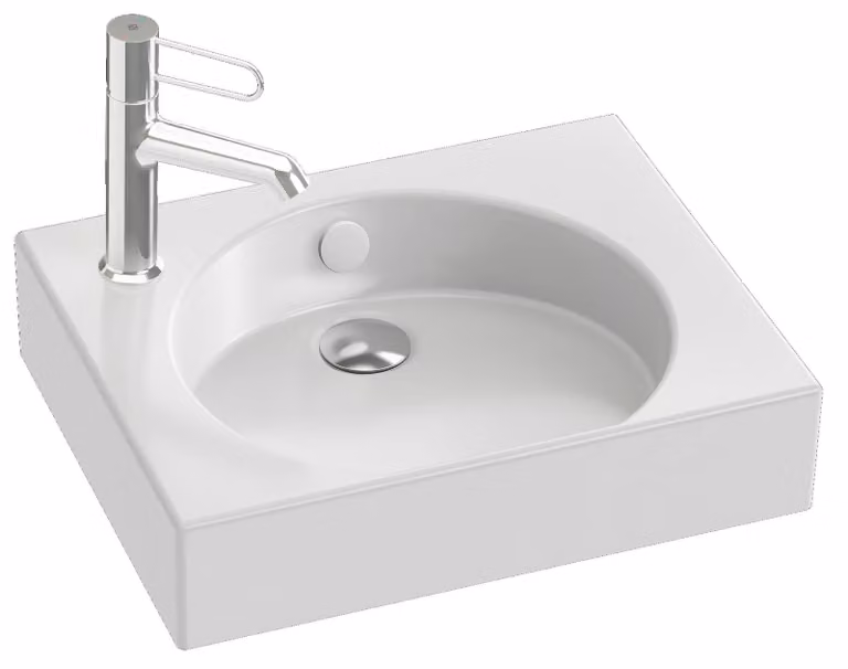 Lavabo in Vetroceramica, 45x36 cm, foro per il miscelatore a sinistra, design moderno