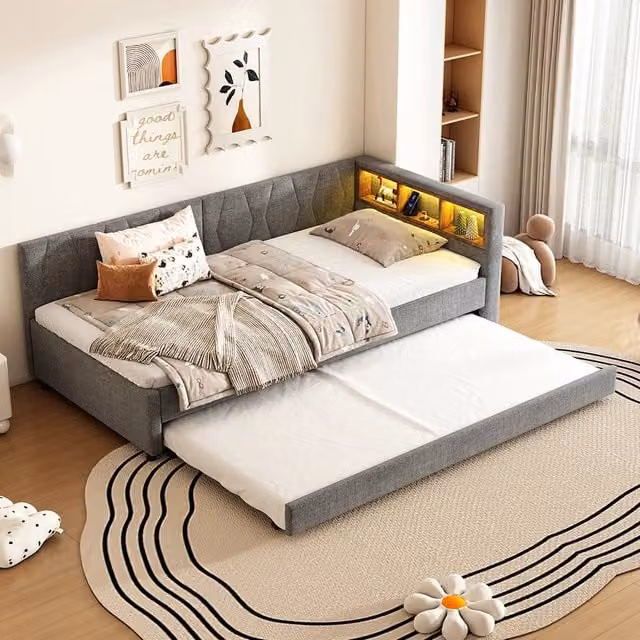 Daybed - Xylo - 90x200 cm LED USB contenitore grigio