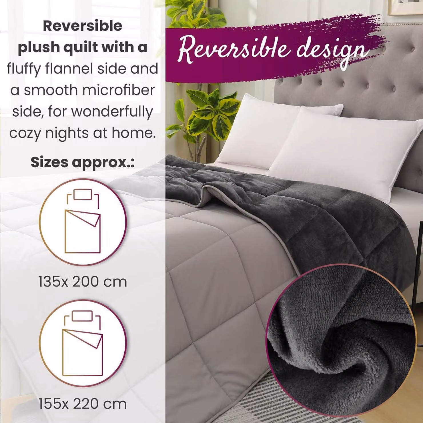 Coperta Steppbett, 135x200 cm, grigia e grigio chiaro, per la camera da letto