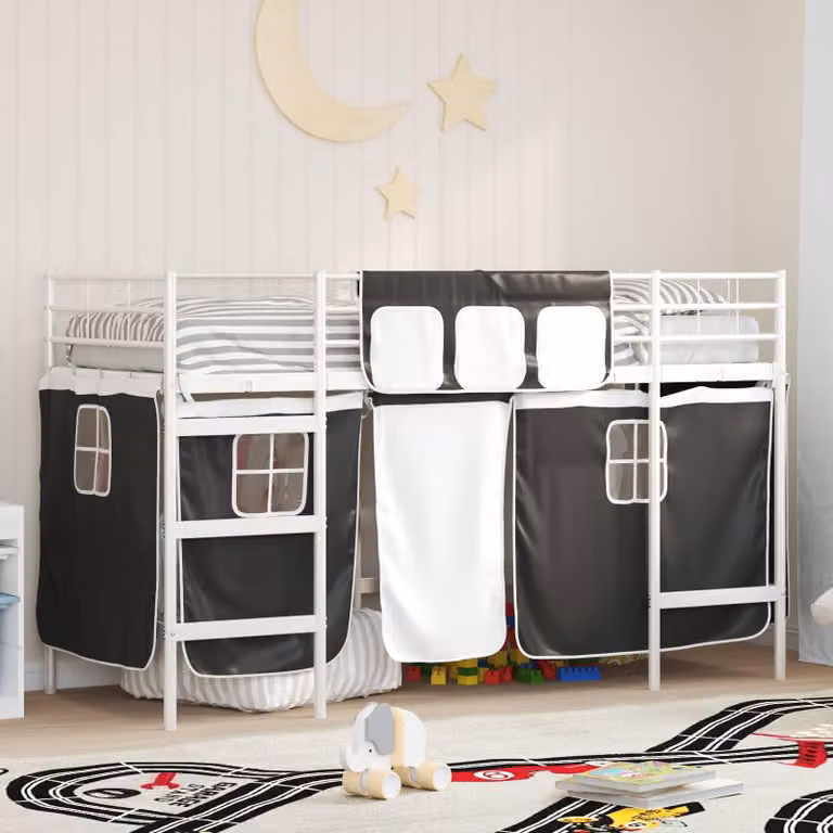 Maison Exclusive - Letto a castello per bambini con tende, colore bianco e nero