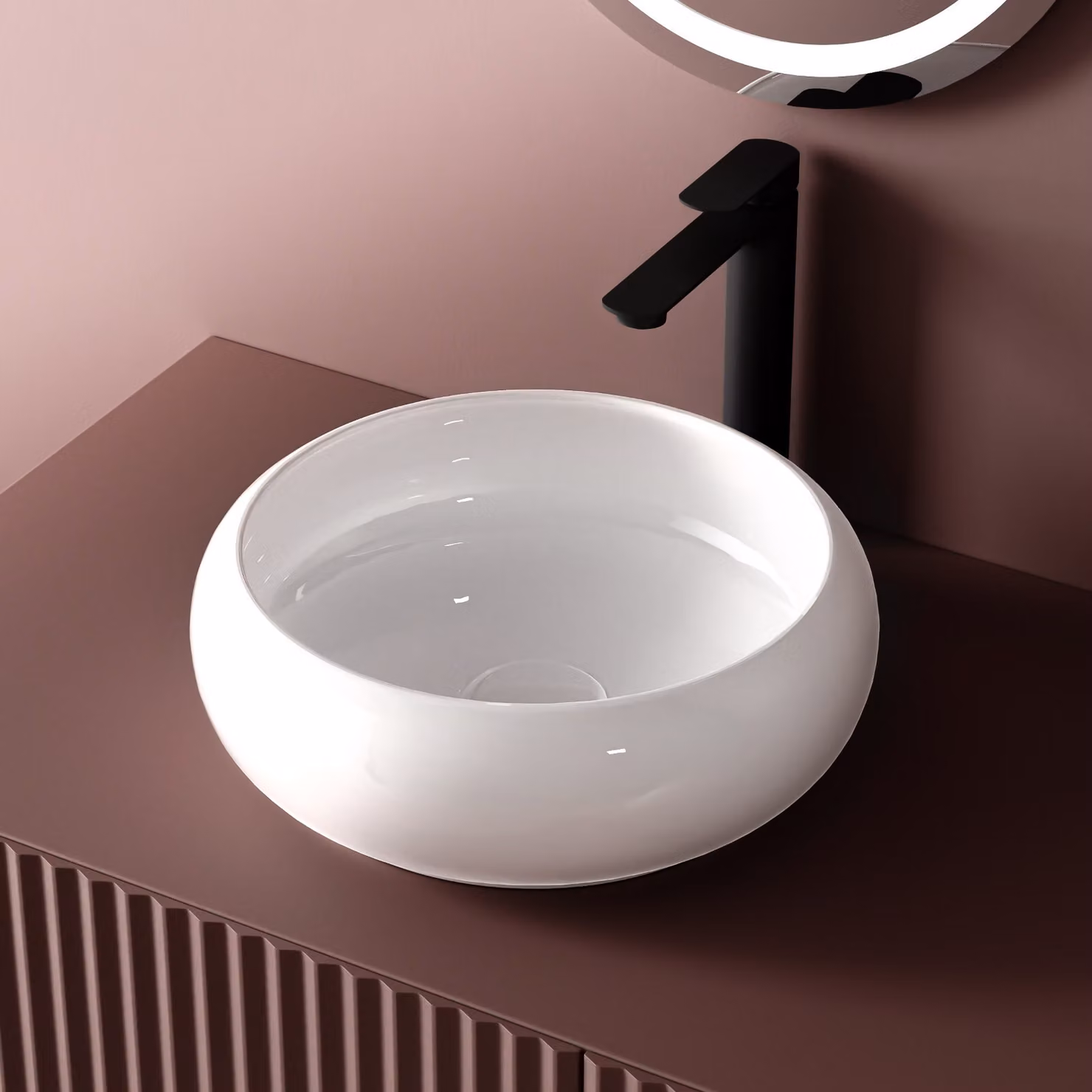 Lavabo EMKE Design rotondo - lavabo da appoggio in Vetroceramica 36 x 36 x 12 cm, bianco, design lussuoso per bagno e WC ospiti