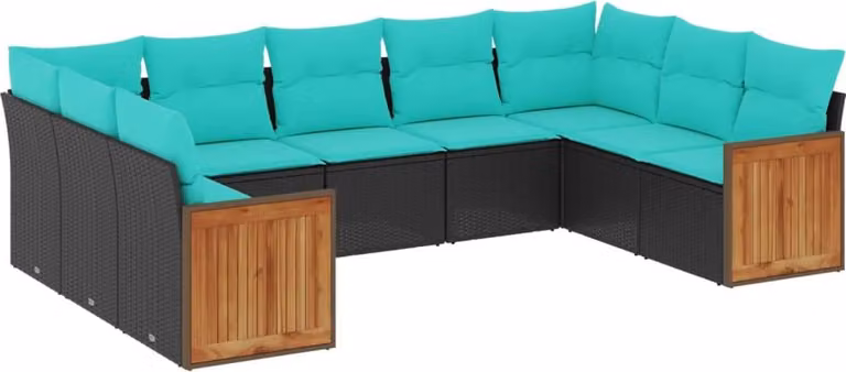 Set Divani da Giardino 9 pz con Cuscini Nero in Polyrattan