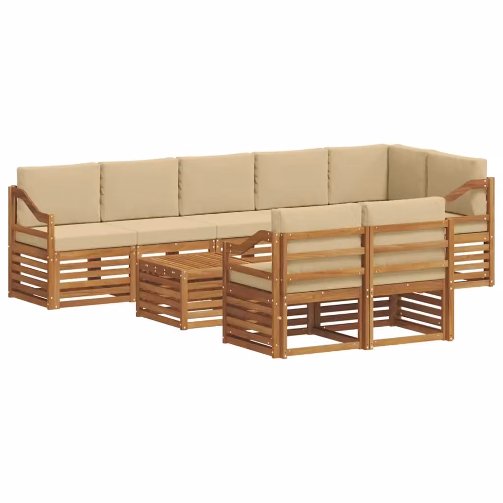 Set di divani da esterno a L con tavolino vidaXL in legno di acacia, colore beige e marrone, composto da 9 pezzi con cuscini inclusi – 2