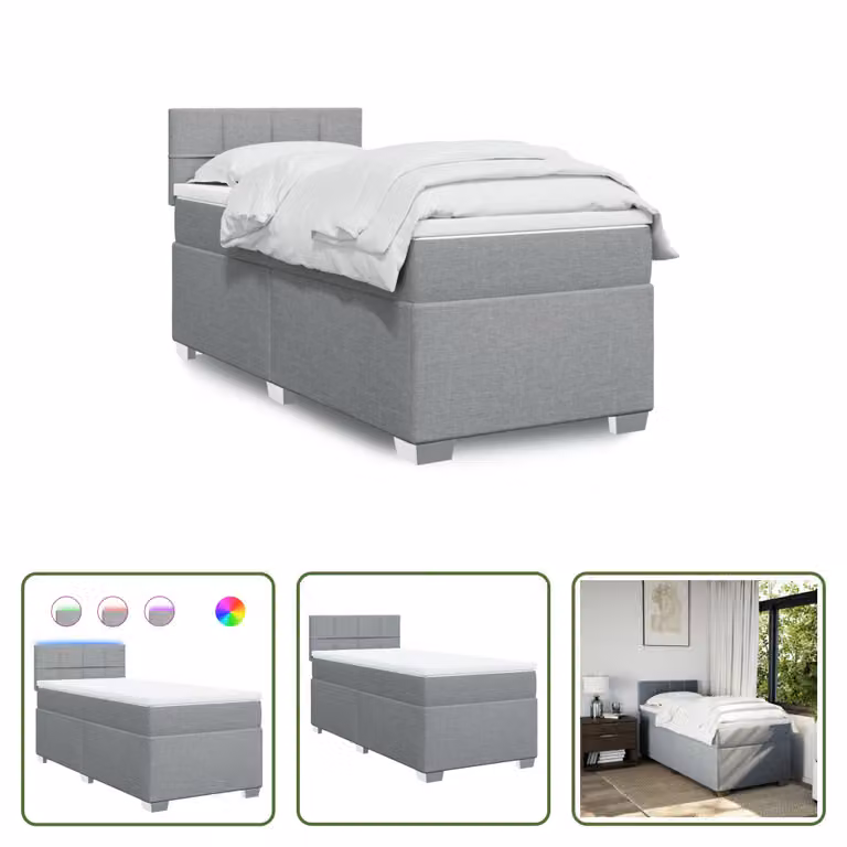 The Living Store Letto a molle con materasso grigio chiaro 90x190 cm in tessuto
