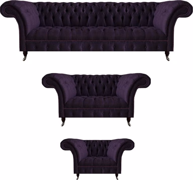 Wohnzimmer Polstermöbel Luxus Set 3tlg Sofas Garnitur Designer Chesterfield