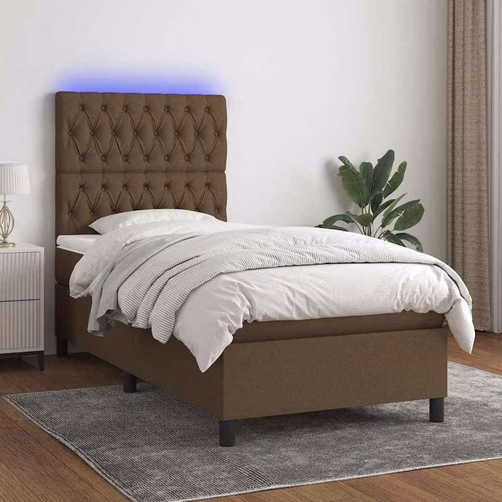 Letto con Materasso a Molle e Illuminazione LED vidaXL, Marrone Scuro, L/P: 90 x 200 cm