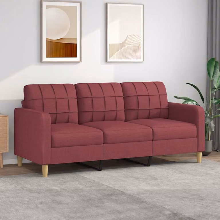 vidaXL Divano a 3 Posti Moderno in Tessuto Rosso con Struttura in Metallo L: 198 cm, P: 80 cm, H: 77 cm
