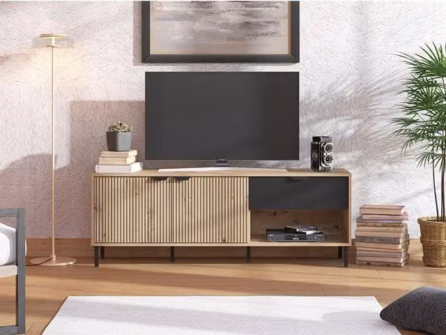 Preone, Mobile Porta tv un Cassetto, 150.5x40x54.5h cm Marrone Rovere Nodi