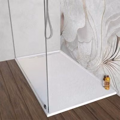 Piatto doccia rettangolare in resina bianca con canalina Argo, riducibile e antiscivolo, L: 130 cm, P: 70 cm