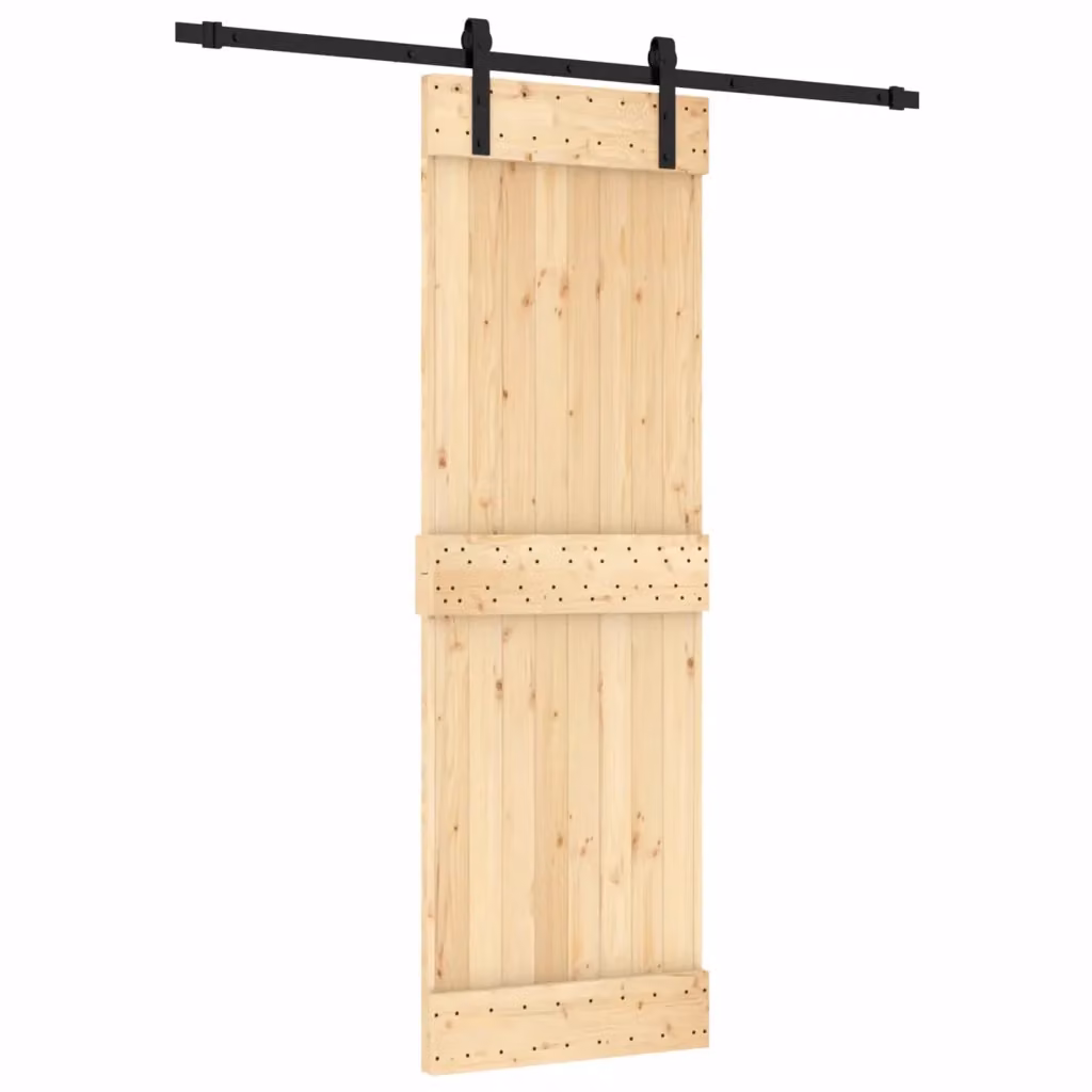 Porta scorrevole moderna vidaXL in legno e acciaio, colore naturale e nero, H: 210 cm, L: 183 cm, P: 16 cm – 2