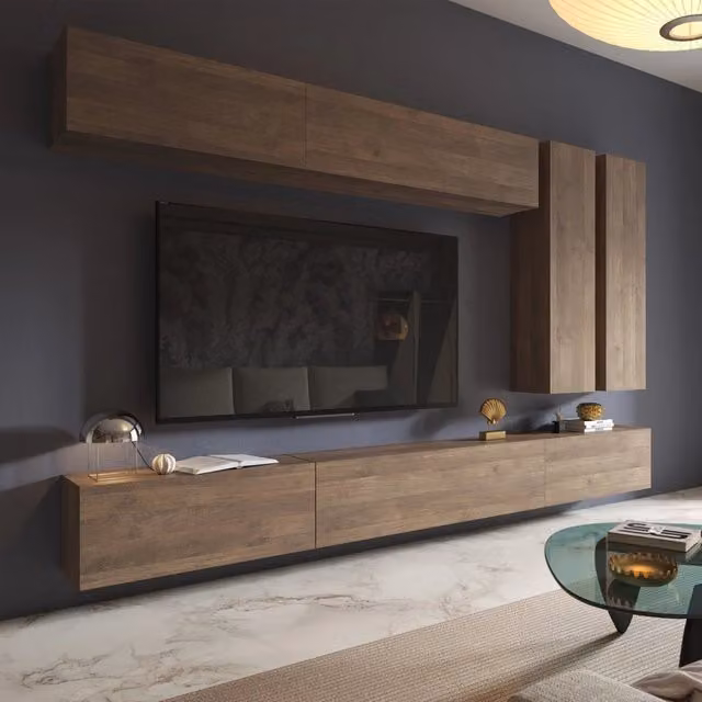 Parete Attrezzata Modulabile Gaso DMORA, Mobile Soggiorno Moderno Marrone Noce Opaco