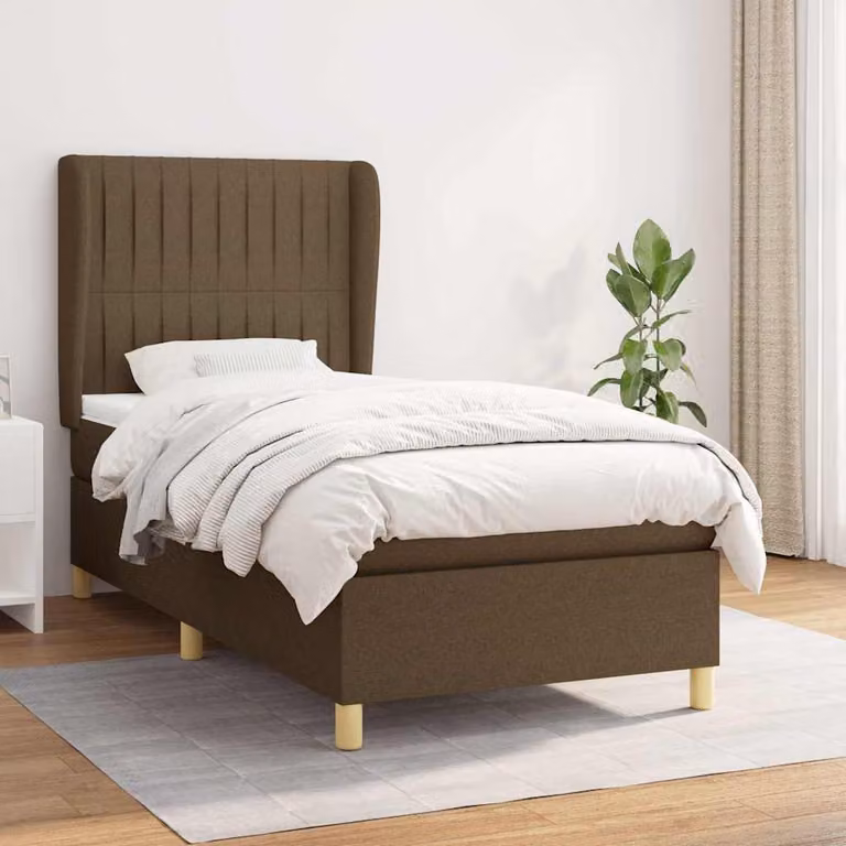 vidaXL Giroletto a Molle con Materasso Ibrido in Tessuto Marrone e Bianco L/P/H: 200 x 100 x 128 cm