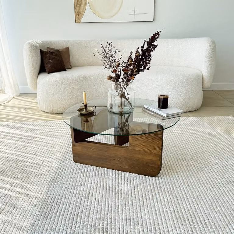 Skye Decor, Mia - Noce, trasparente, tavolino, noce, vetro temperato al 100%, 75 x 75 x 35 cm