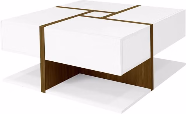 Tavolo da caffè quadrato REDOM bianco in MDF laminato lucido L/P/H: 78 x 78 x 45 cm