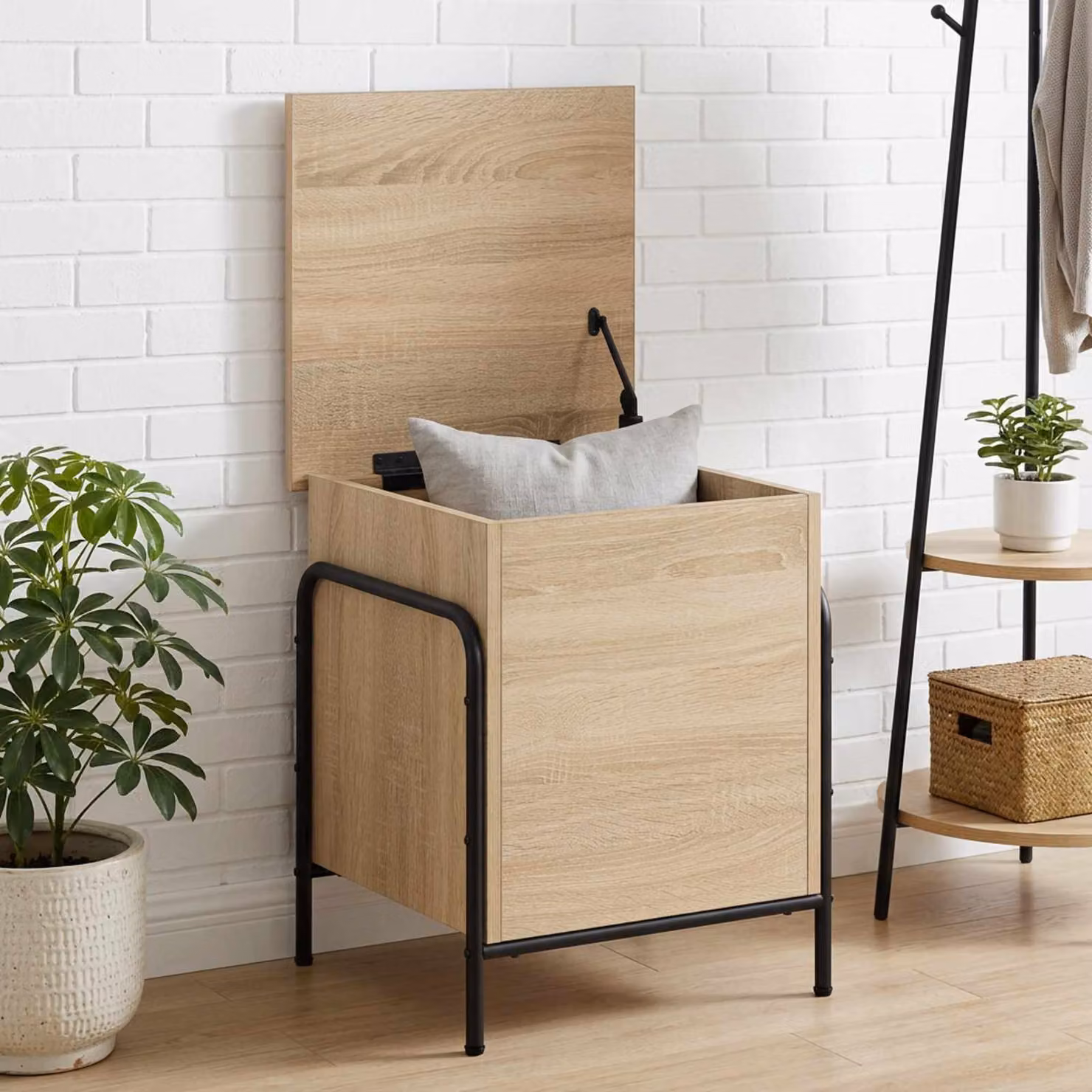 Scatola di stoccaggio moderna vidaXL in rovere sonoma e metallo, colore marrone, L 80 x P 40 x H 49,5 cm